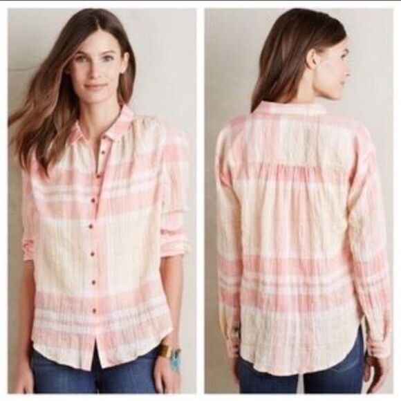 Anthropologie Tops - Anthro Holding Horses Pink Plaid Blouse Sz 6